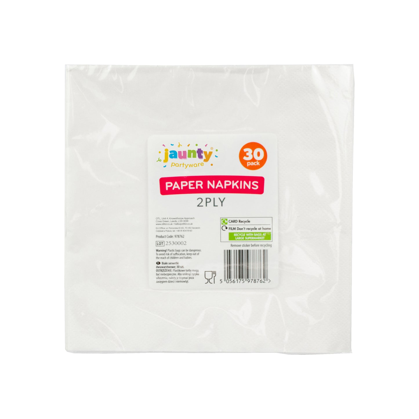 Jaunty White Napkins 30pk 2ply