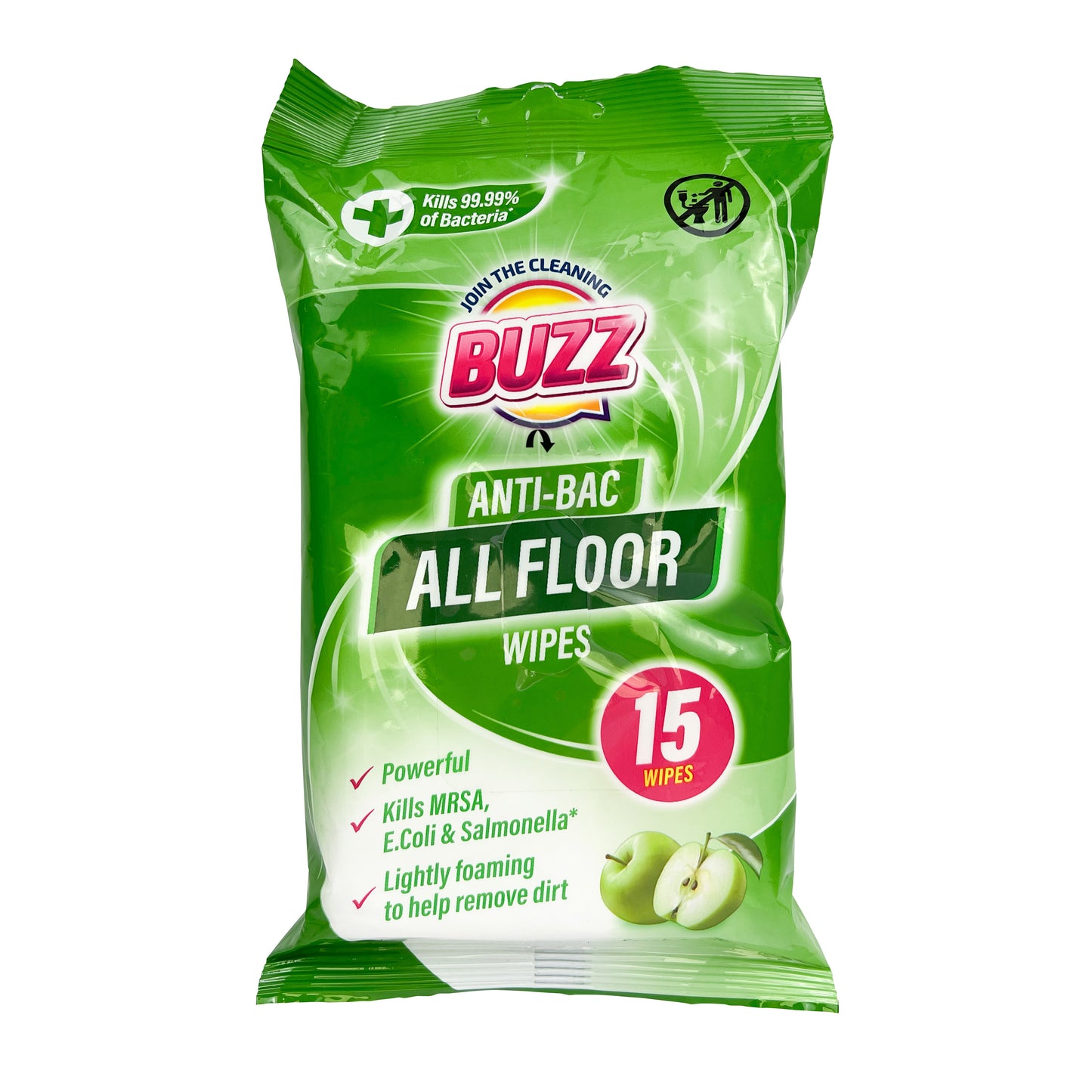 Buzz Floor Anti-Bac Wipes 15pk Apple