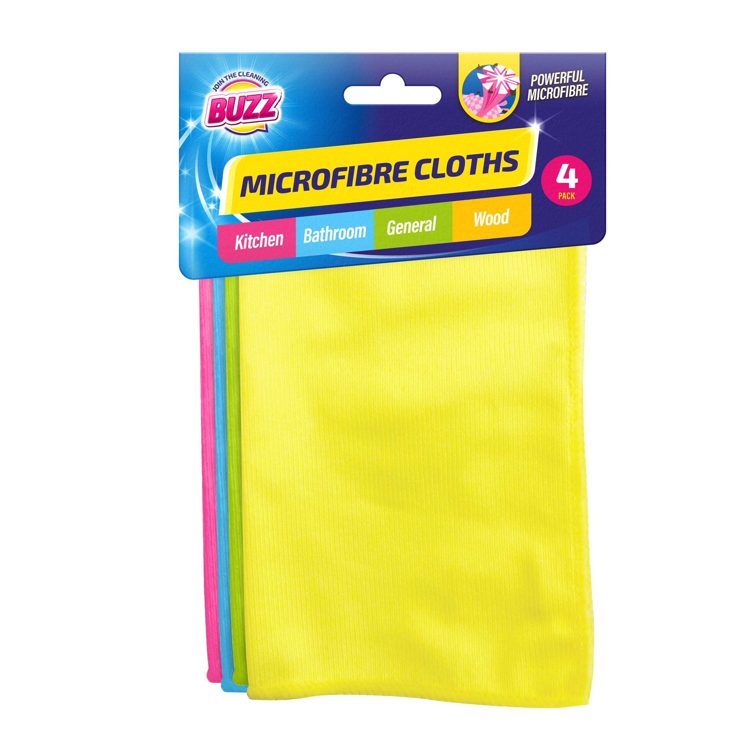 Buzz Microfibre Cloths Header Card 4pk
