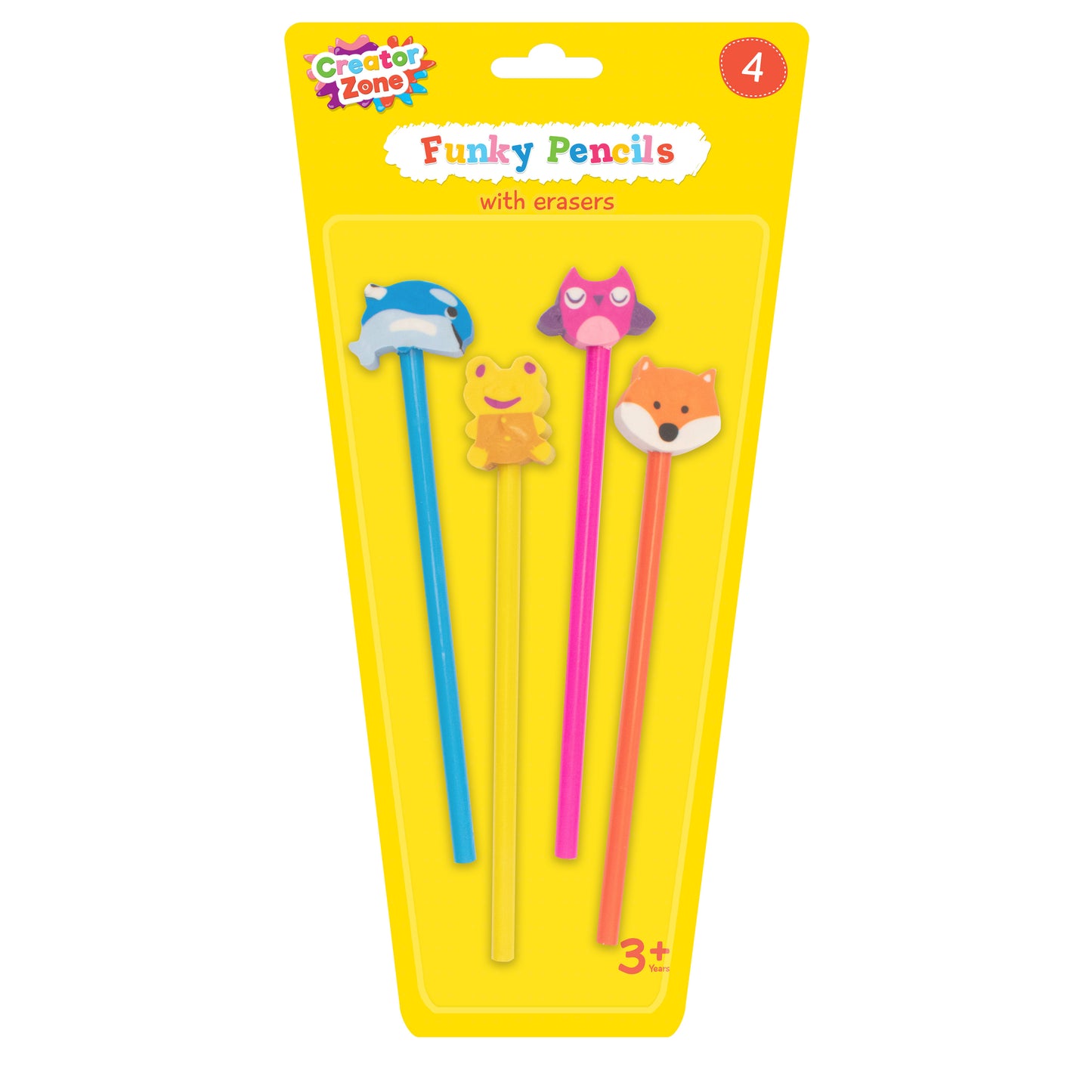 Funky pencils with eraser 4pcs