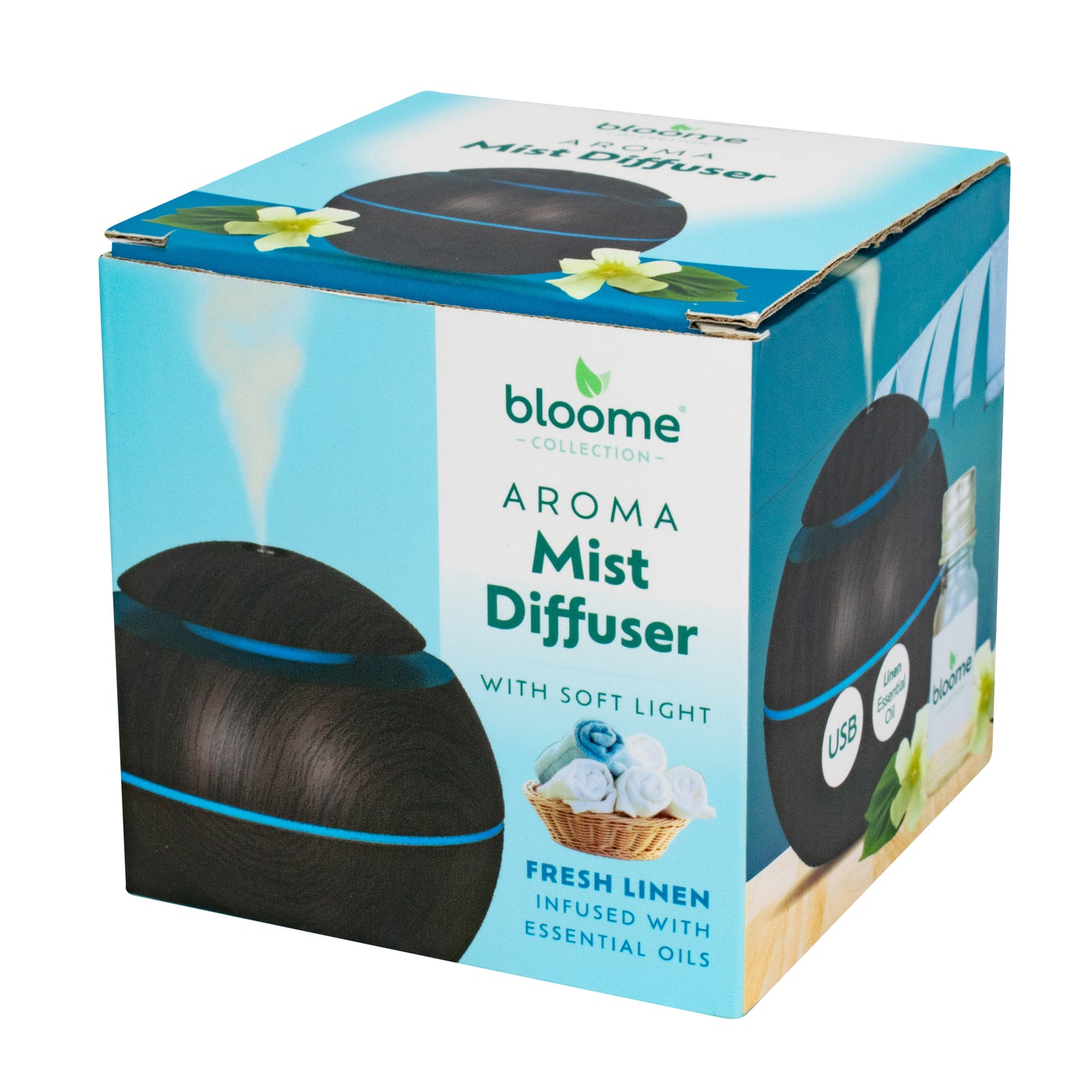 Dark Wood Effect Round Diffuser with Linen essential Oil