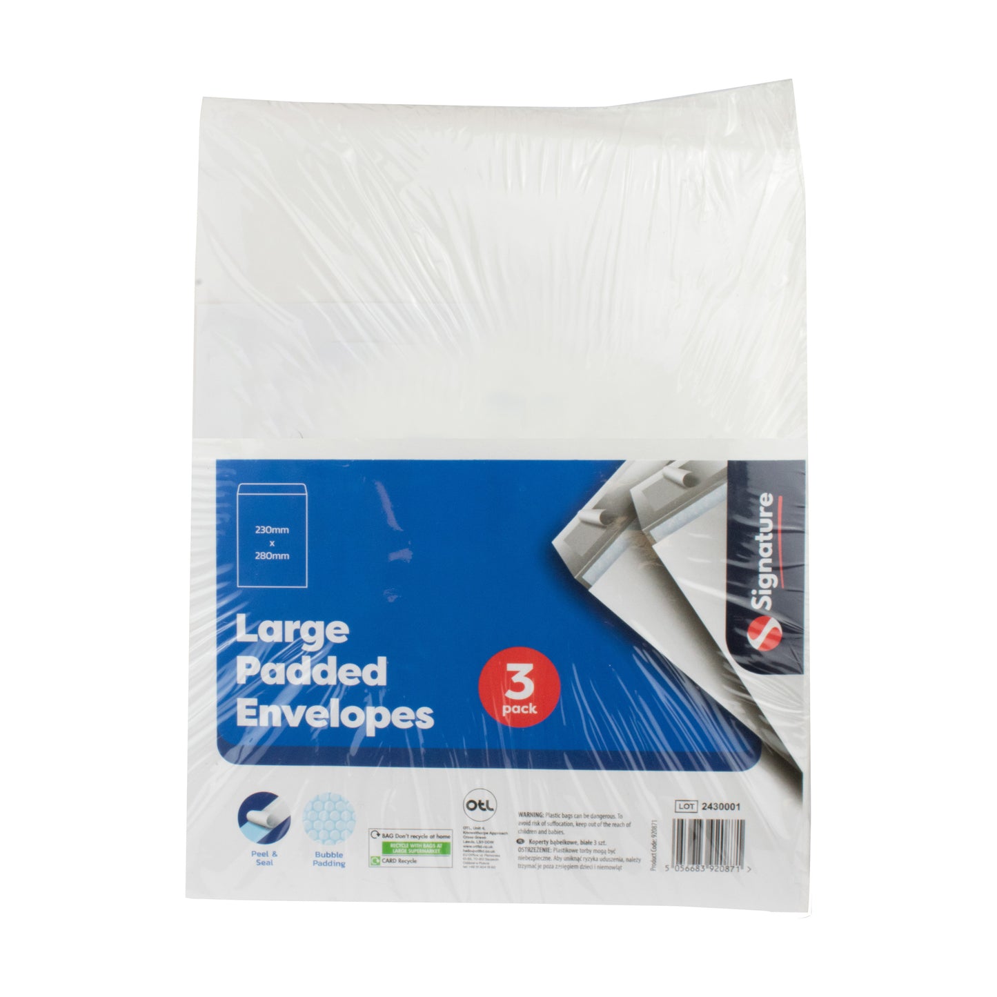 White Padded Envelopes Large 3 pk