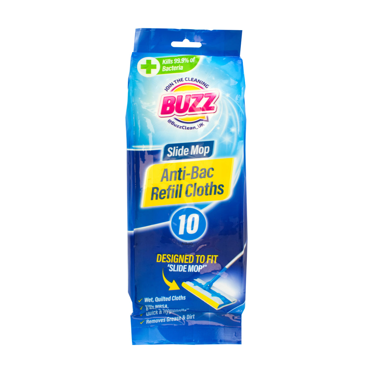 Buzz Biodegradable Slide Mop Anti Bac Refill Cloths 10pk
