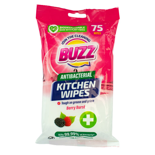 Buzz Biodegradable Kitchen Anti-Bac Wipes 75pk Berry Burst