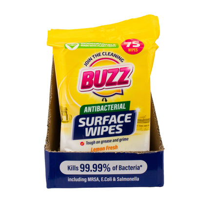 Buzz Biodegradable All Purpose Anti-Bac Wipes 75pk Lemon Fresh
