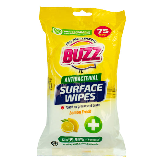 Buzz Biodegradable All Purpose Anti-Bac Wipes 75pk Lemon Fresh