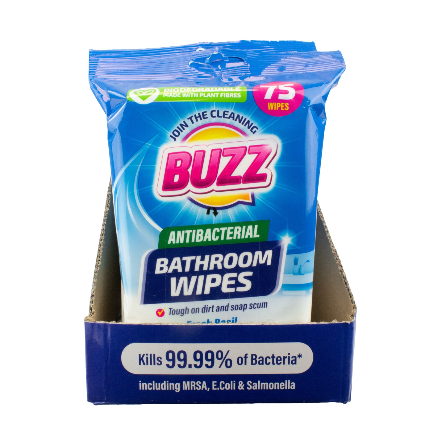 Buzz Biodegradable Bathroom Anti-Bac Wipes 75pk Basil Blossom