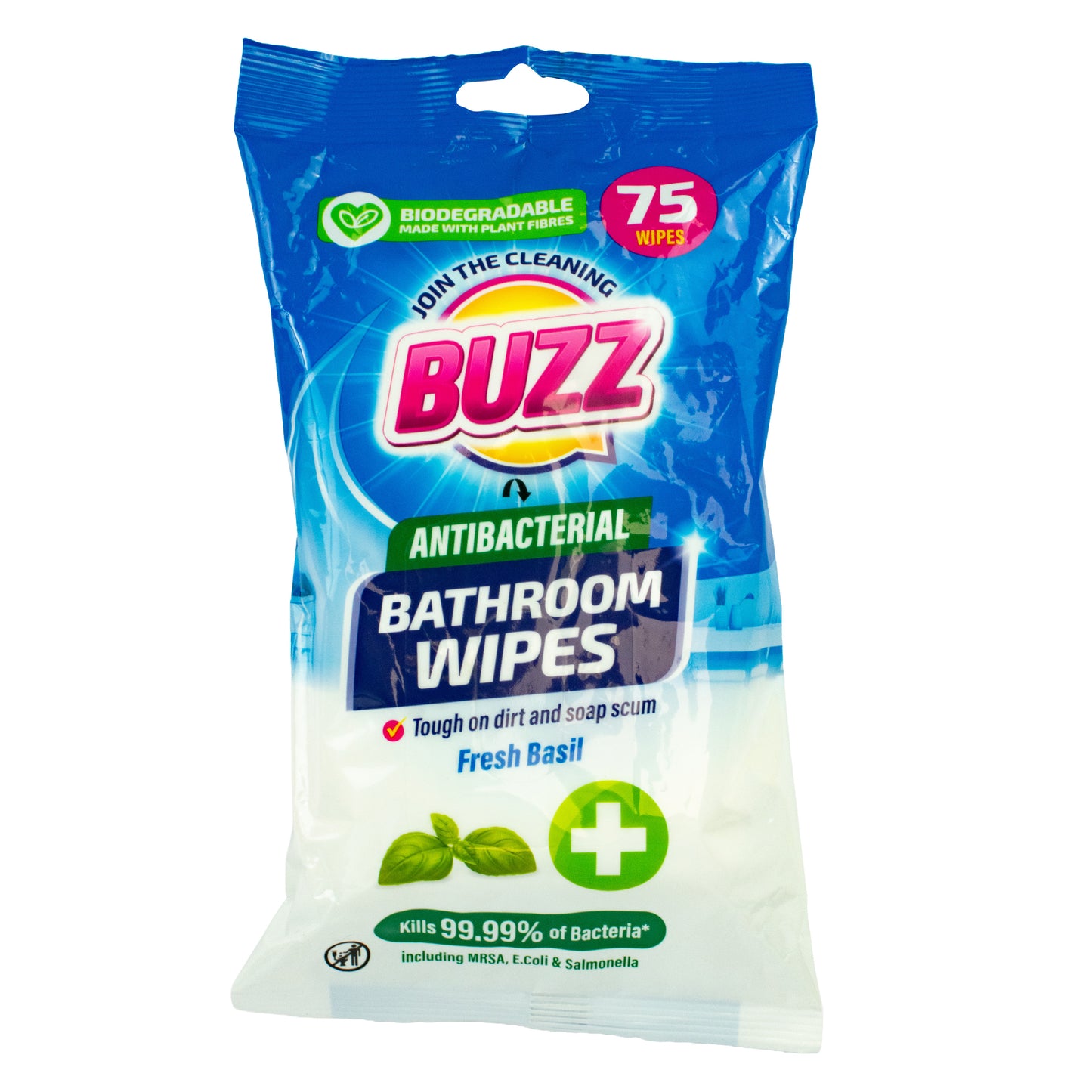 Buzz Biodegradable Bathroom Anti-Bac Wipes 75pk Basil Blossom