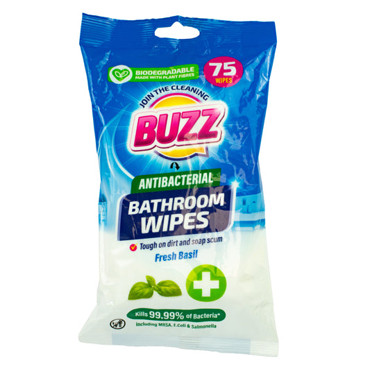 Buzz Biodegradable Bathroom Anti-Bac Wipes 75pk Basil Blossom