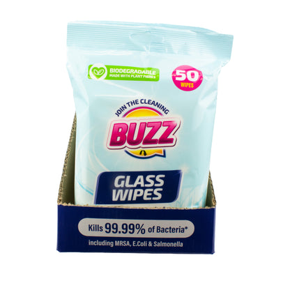 Buzz Biodegradable Glass wipes 50pk