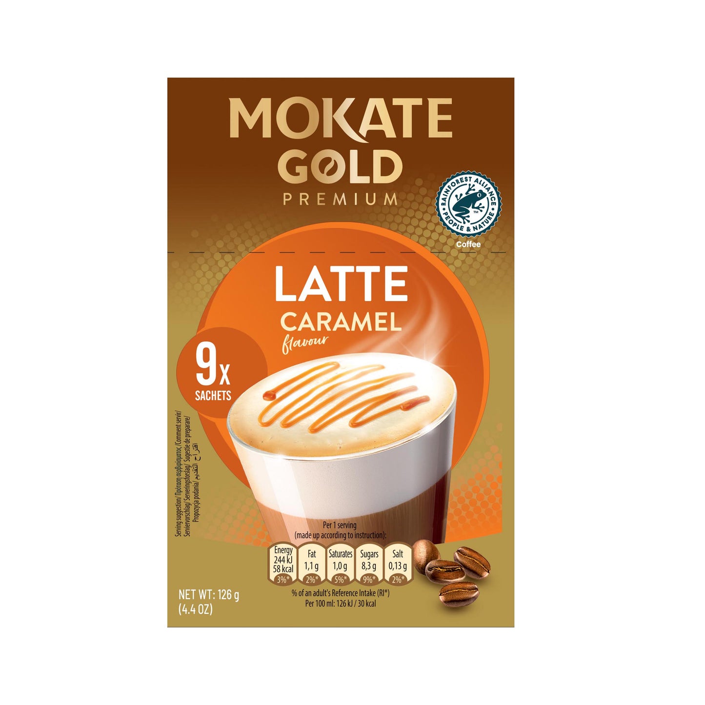 Mokate Gold Premium Coffee Caramel Latte 9pk 126g