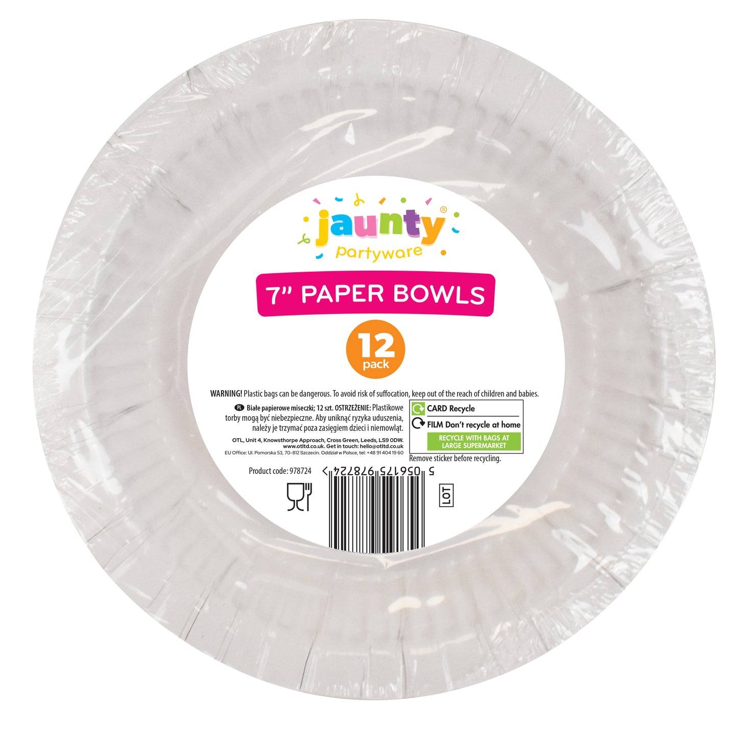 Jaunty White Paper Bowls 12pk