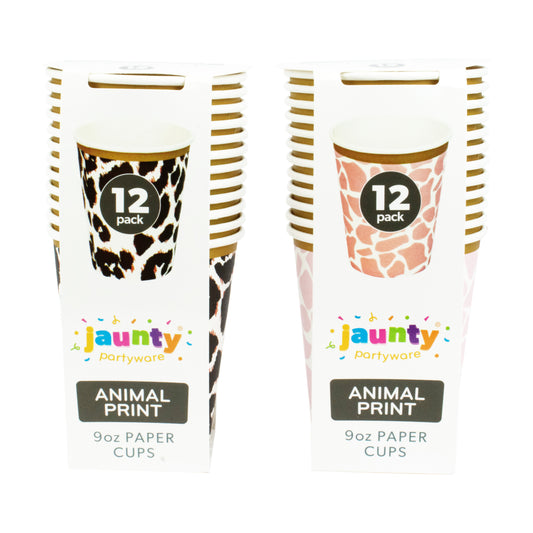 Jaunty 9oz Animal Print Paper Cups 12pcs (Leopard & Giraffe Mix)
