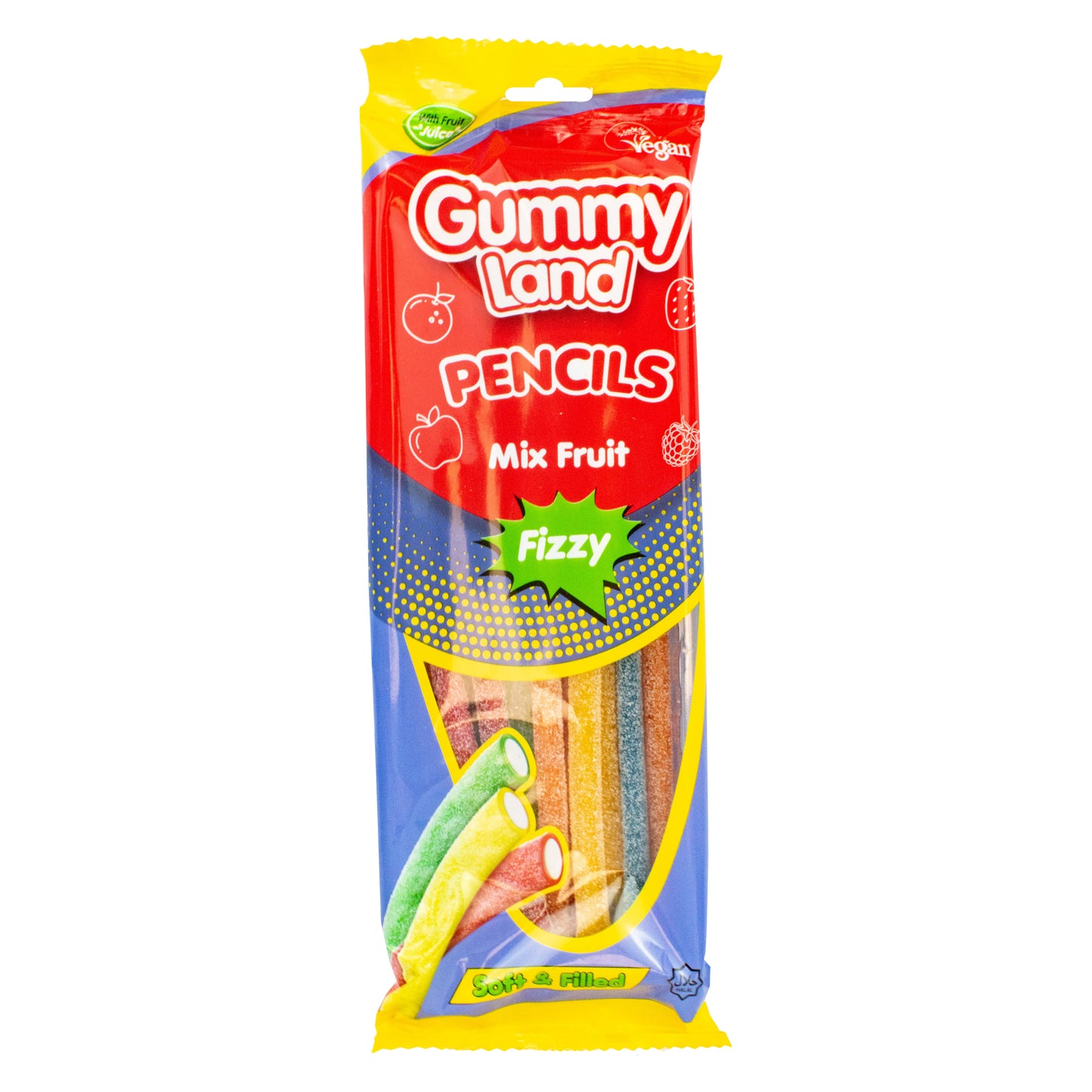 Gummy Land Mix Fruit Flavour Fizzy Pencils 150G IC