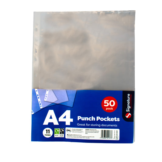 A4 Punched Pockets 50 Pack