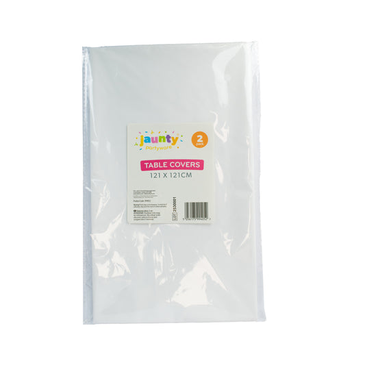 Jaunty White Plastic Table Covers 2pk