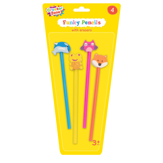 Funky pencils with eraser 4pcs