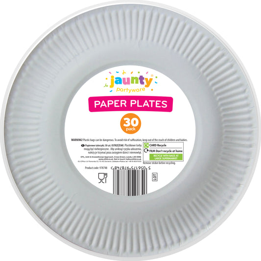 Jaunty White Paper Plates 30pk 7"