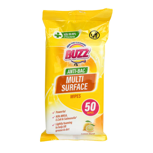 Buzz Multi Surface Anti-Bac Wipes 50pk Lemon