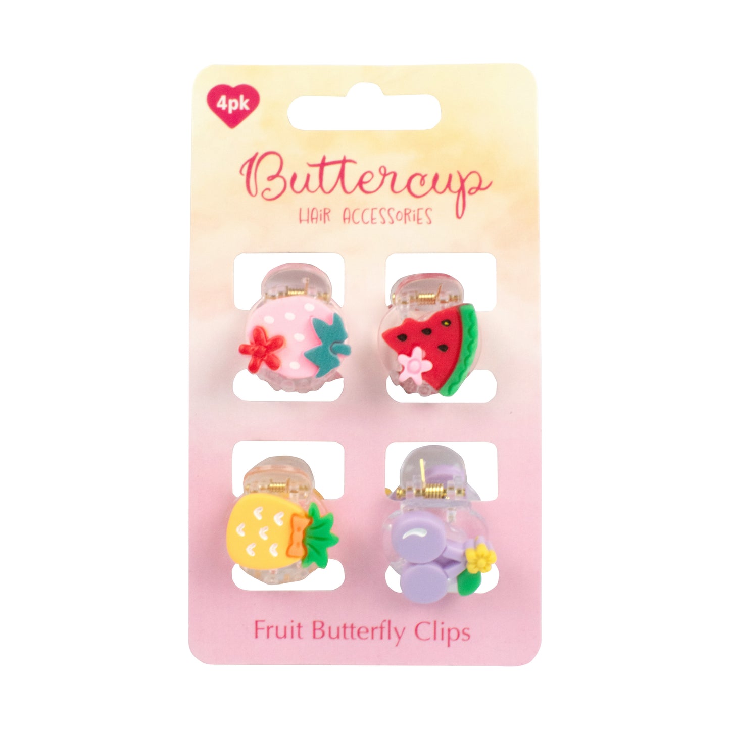 Fruit Design Small Butterfly Hair Clips 4pk