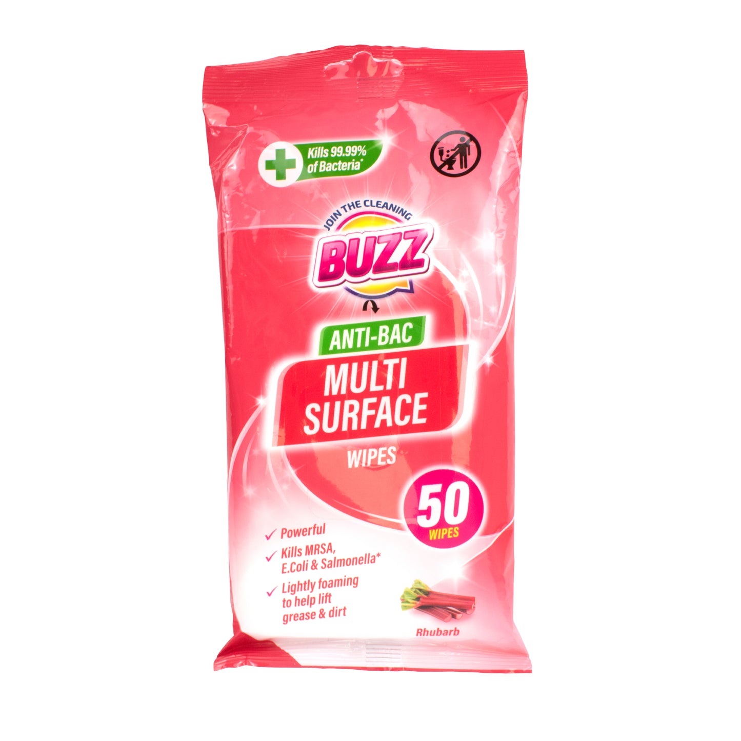 Buzz Multi Surface Anti-Bac Wipes 50pk - Rhubarb