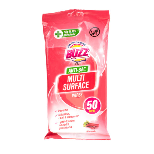 Buzz Multi Surface Anti-Bac Wipes 50pk - Rhubarb