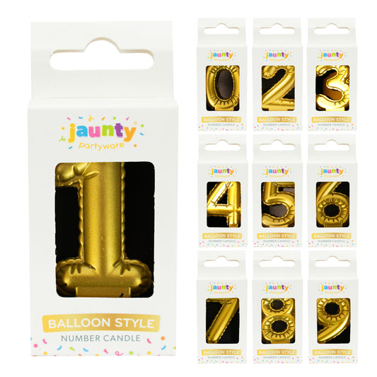 Jaunty Gold Metallic Balloon Number Candle 1pk