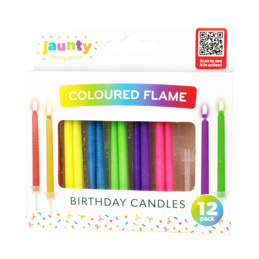 Jaunty Coloured Flame Birthday Candles 12pcs