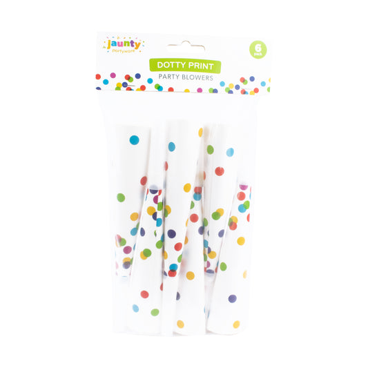Jaunty 7.5" Confetti Print Party Blowers 6pcs