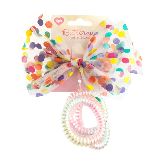 Bow Hair Clip and Bobbles 5pk
