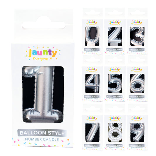 Jaunty Silver Metallic Balloon Number Candle 1pk