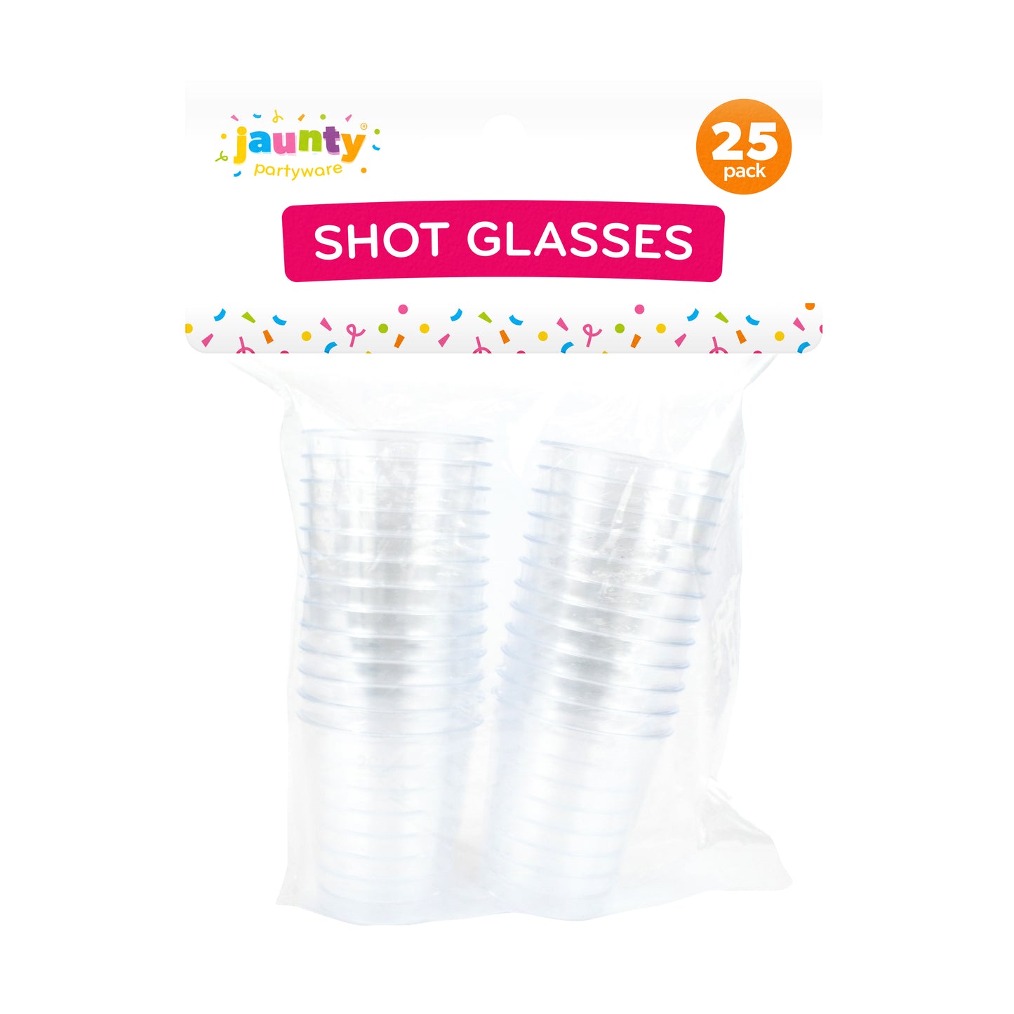 Jaunty Plastic Shot Glasses 25pk Clipstrip