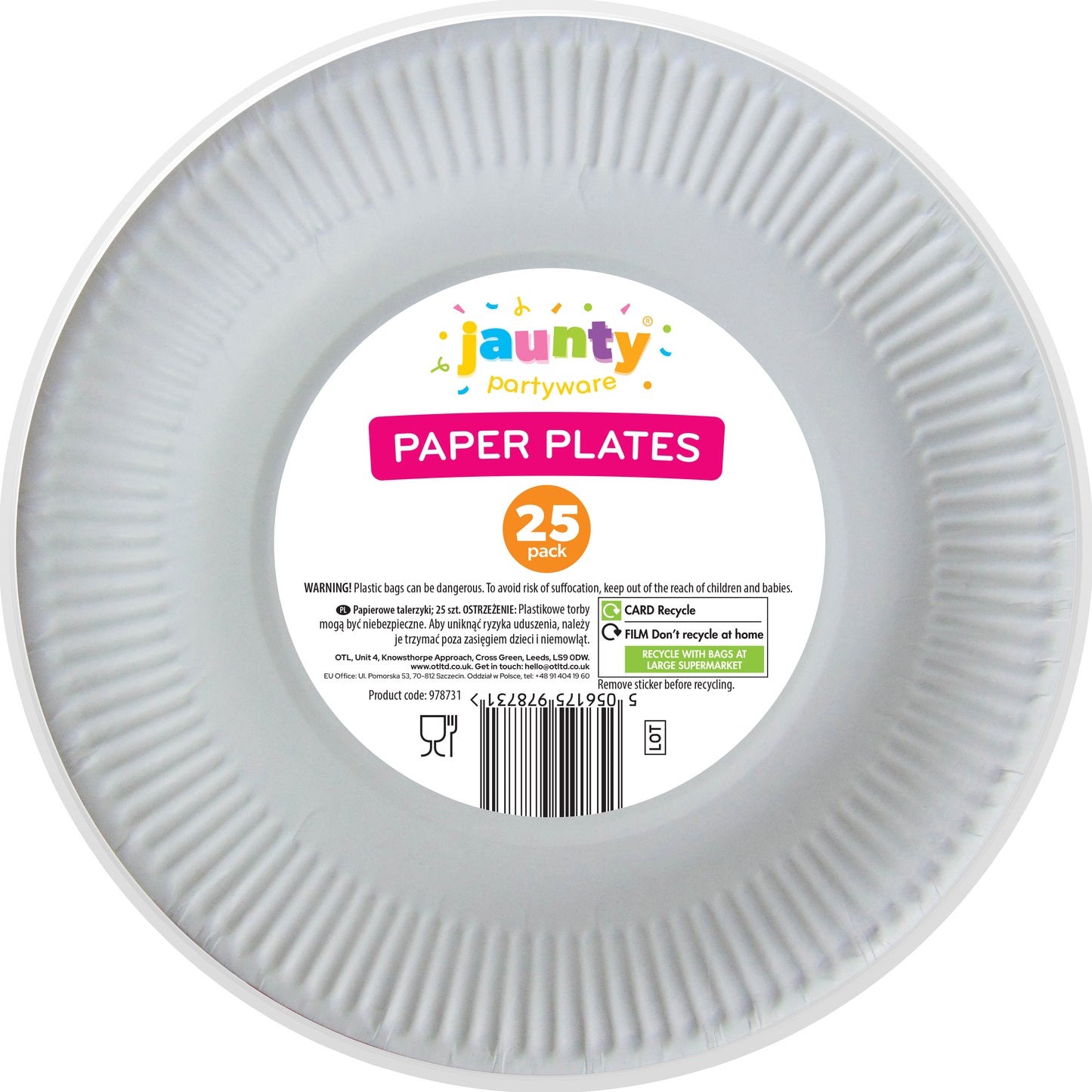Jaunty White Paper Plates 25pk 9"