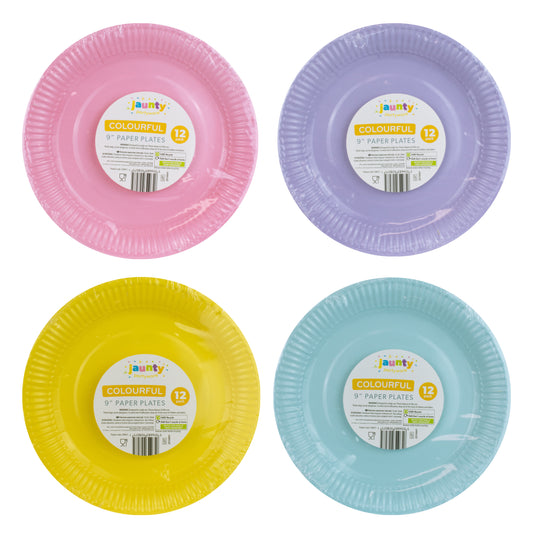 Jaunty 9" Colourful Paper Plates 12PK