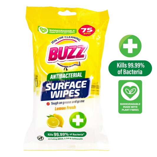 Buzz Biodegradable All Purpose Anti-Bac Wipes 75pk Lemon Fresh