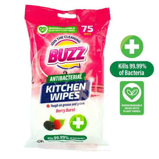 Buzz Biodegradable Kitchen Anti-Bac Wipes 75pk Berry Burst