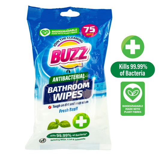 Buzz Biodegradable Bathroom Anti-Bac Wipes 75pk Basil Blossom