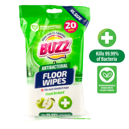 Buzz Biodegradable Floor Anti-Bac Wipes 20pk Fresh Orchard
