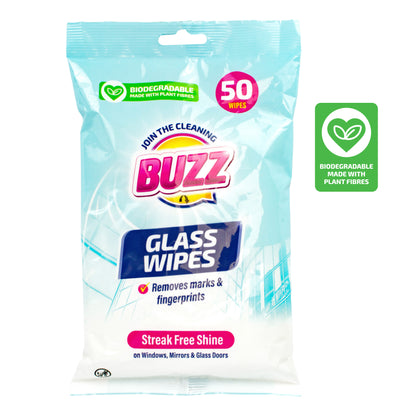 Buzz Biodegradable Glass wipes 50pk